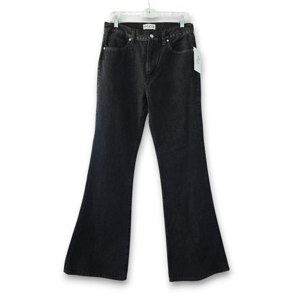 NWT! Etica Flares Jeans Size 29‎ Black High Rise 100% Cotton Denim Y2K Grunge
